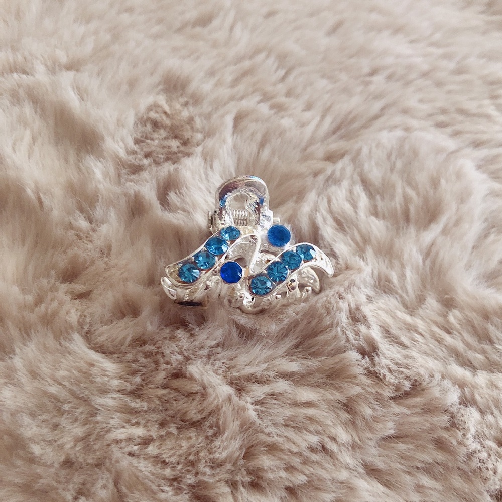 Blue Rhinestones Cute Adorable Mini Hair Clip